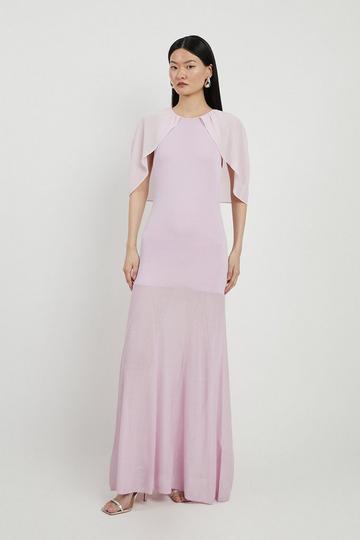 Lilac Purple Sheer Cape Knit And Full Skirt Sheer Maxi Dress