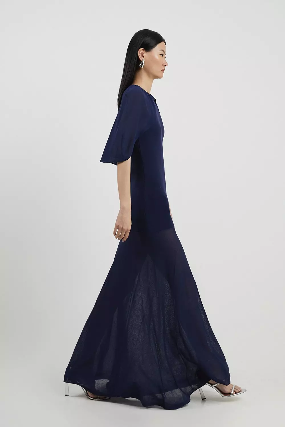 Sheer Cape Knit And Full Skirt Sheer Maxi Dress Karen Millen