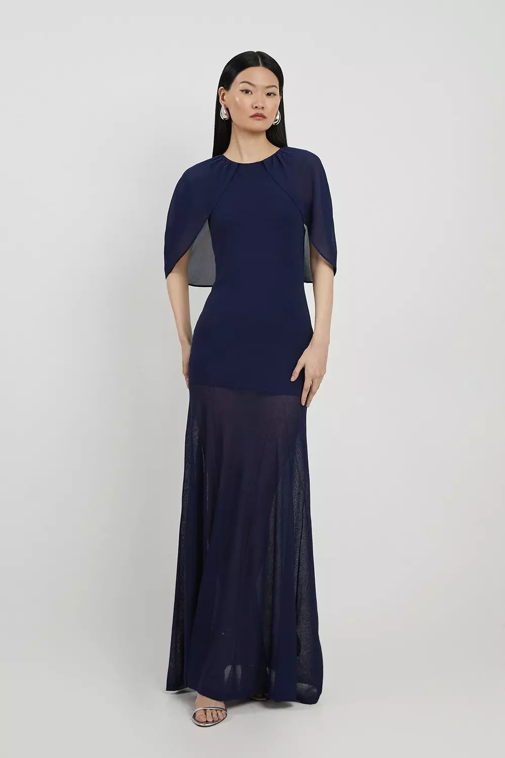 ◆KAREN MILLEN◆ボウタイネック フルスカート ドレス / navy ◇KAREN MILLEN◇ボウタイネック フルスカート ドレス / navy