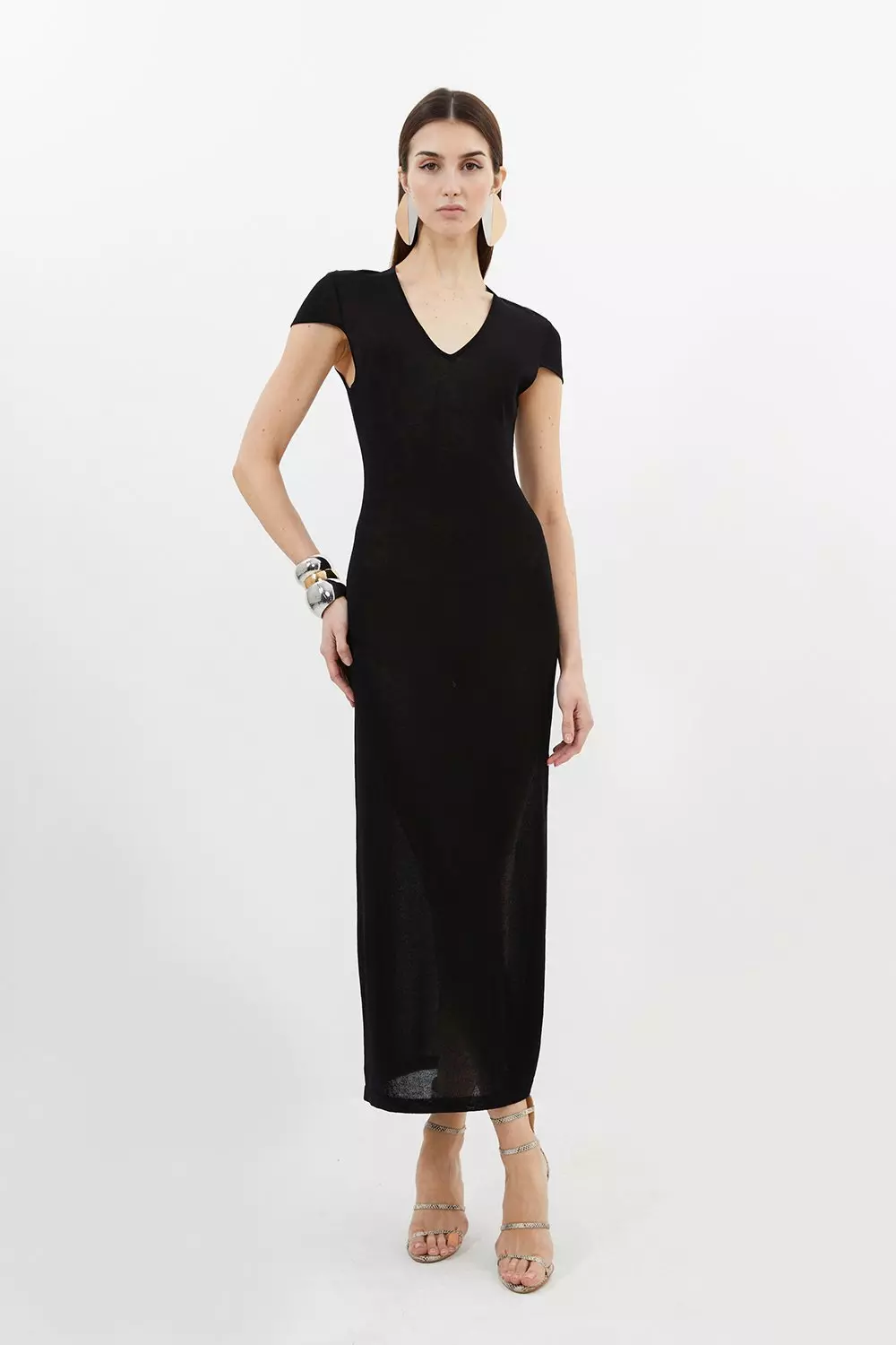 V Neck Cap Sleeve Summer Knit Column Dress Karen Millen