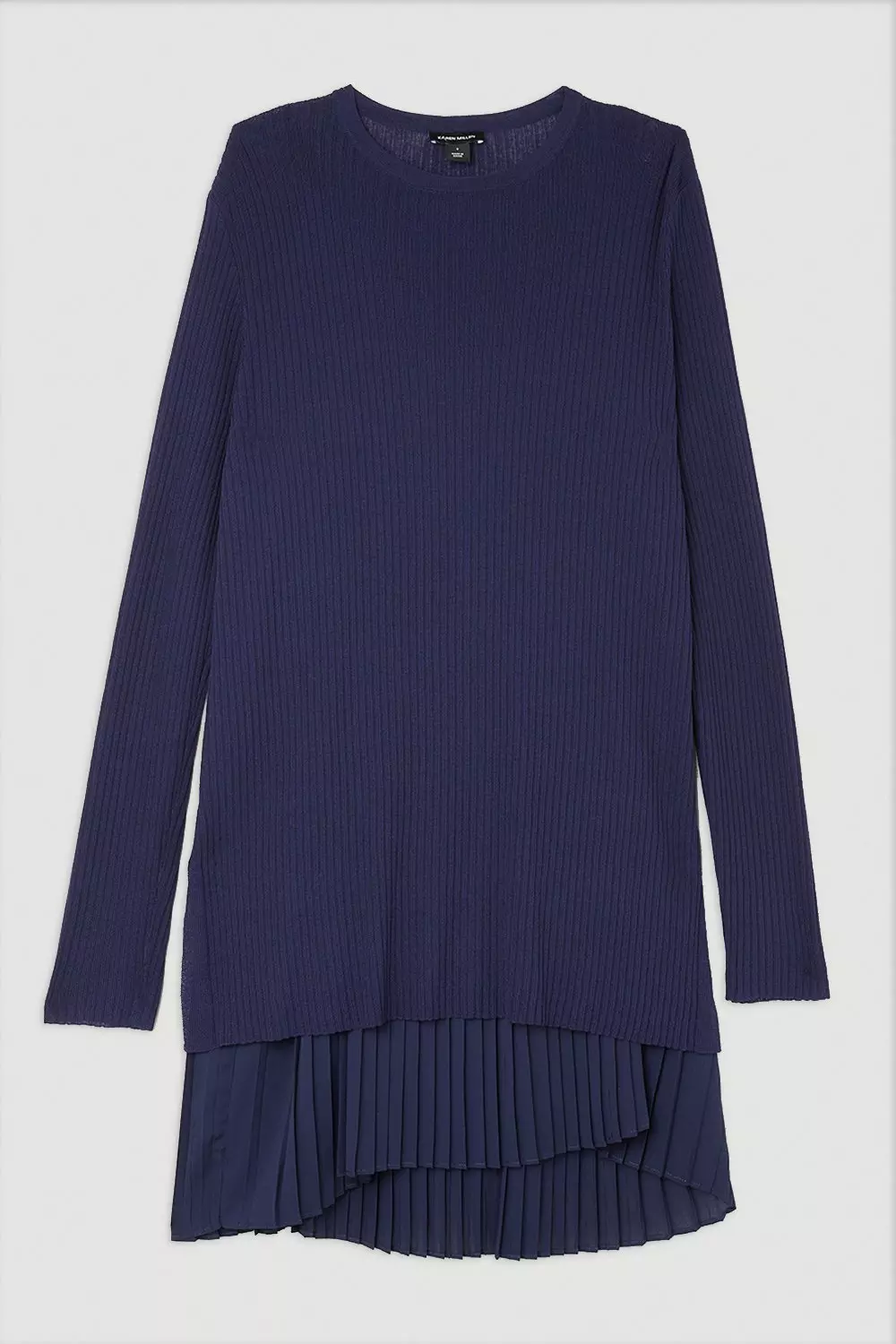 Karen Millen Womens Rib Knitted 2 in 1 Dress with Georgette Pleated Slip White Size L