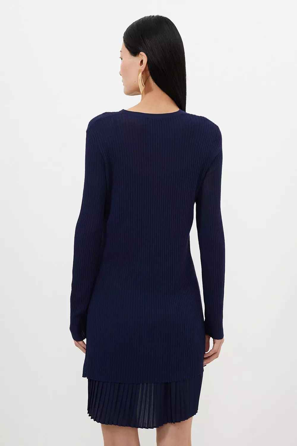 Rib Knitted 2 In 1 Dress With Georgette Pleated Slip | Karen Millen