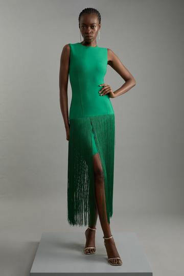 Figure Form Bandage Tassel Hem Dress green