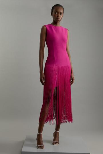 Figure Form Bandage Tassel Hem Dress magenta