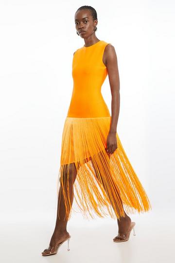 Figure Form Bandage Tassel Assymetric Dress orange