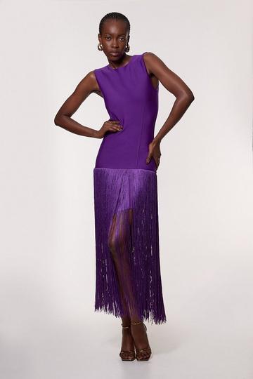 Purple Figure Form Bandage Tassel Hem Knitted Dress