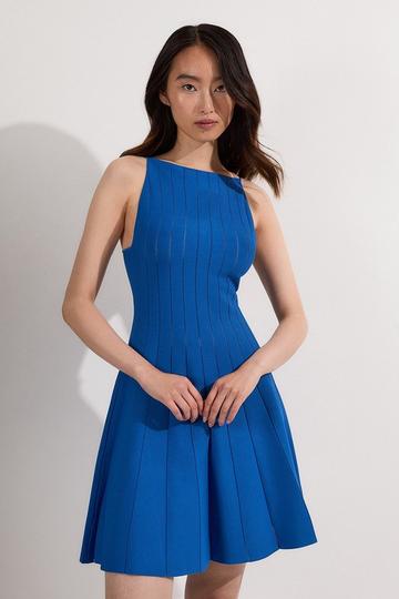 Viscose Blend Sheer Detail Knit Flippy Mini Dress cobalt