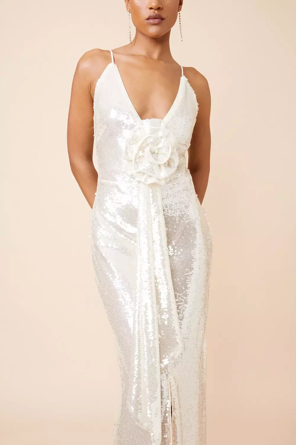 【Karen Millen】クリスタル エレガント クレープ マキシ ドレス Figure Form Bandage Textured Knit Halter Midi Dress | Karen