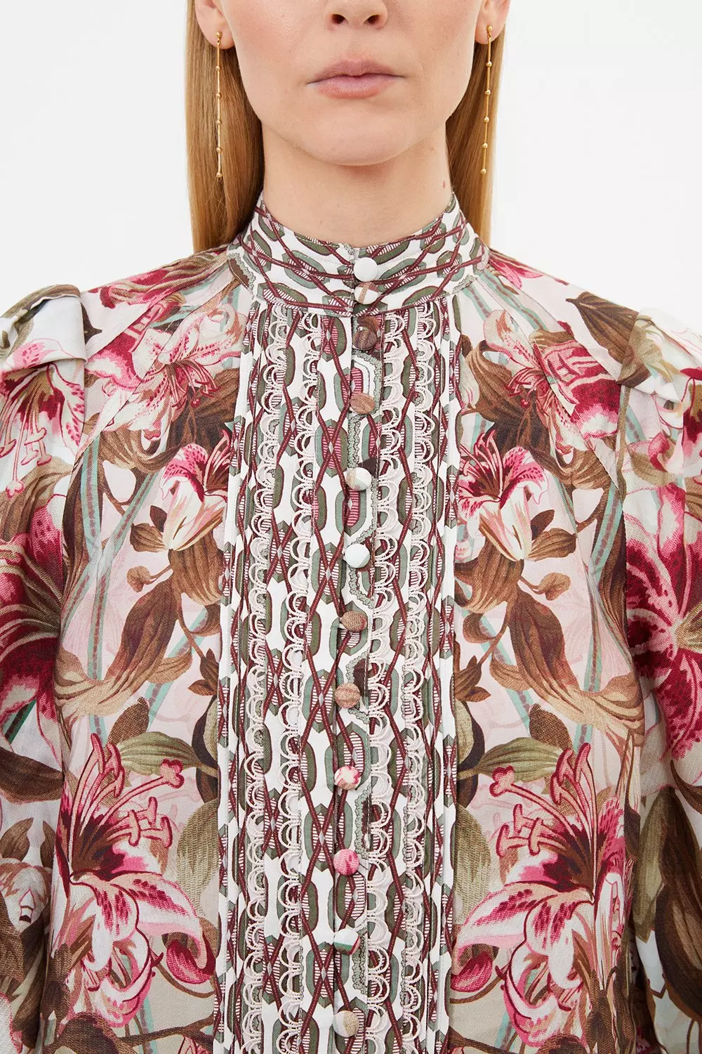 Linen Viscose Border Print Floral Woven Blouse | Karen Millen
