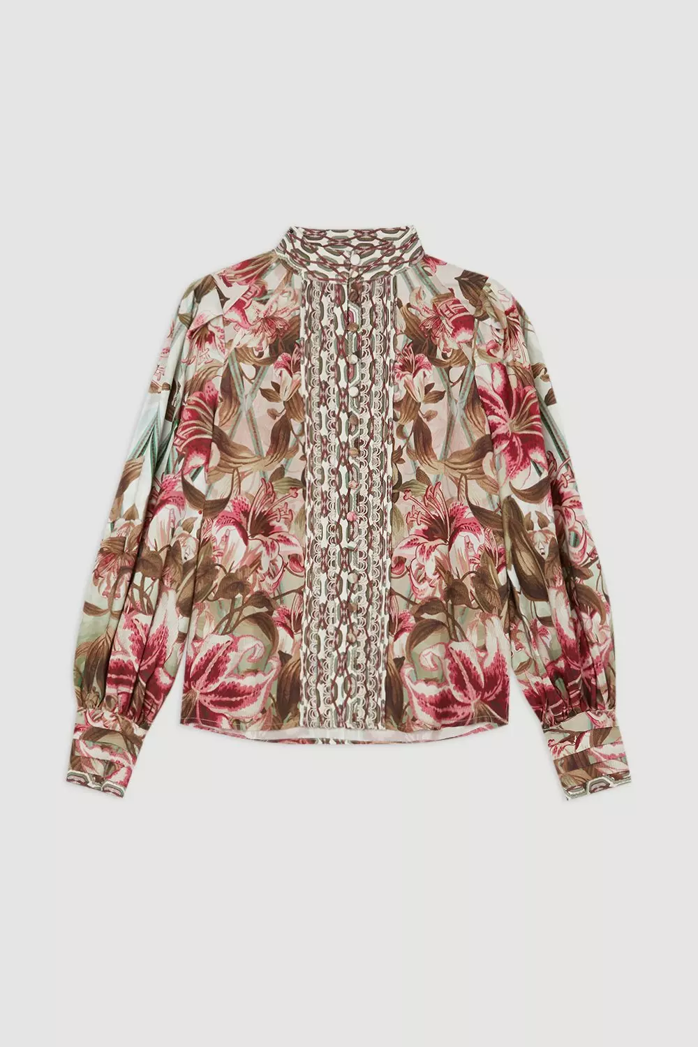 Linen Viscose Border Print Floral Woven Blouse | Karen Millen