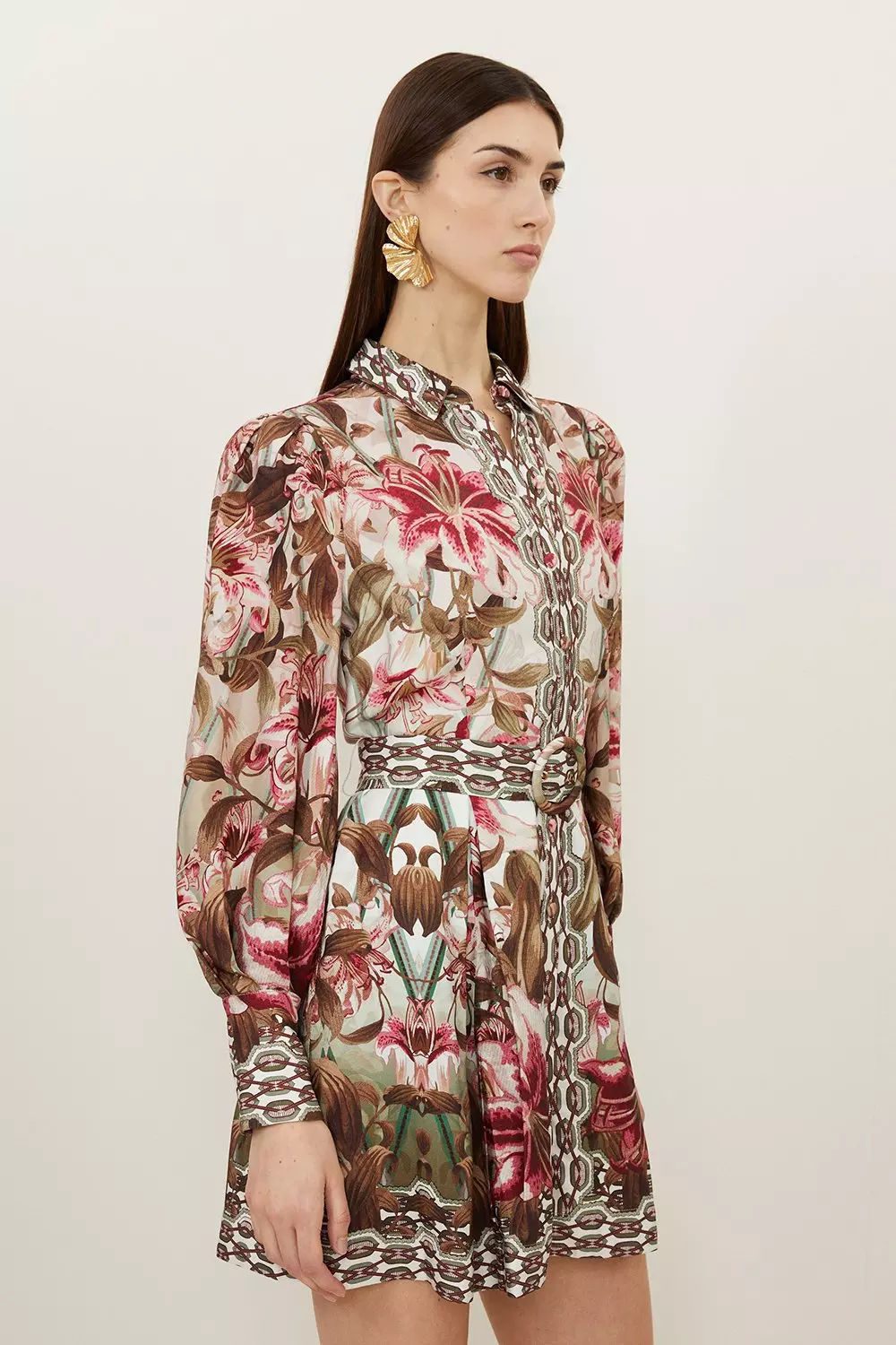 Linen Viscose Border Print Floral Woven Short Dress | Karen