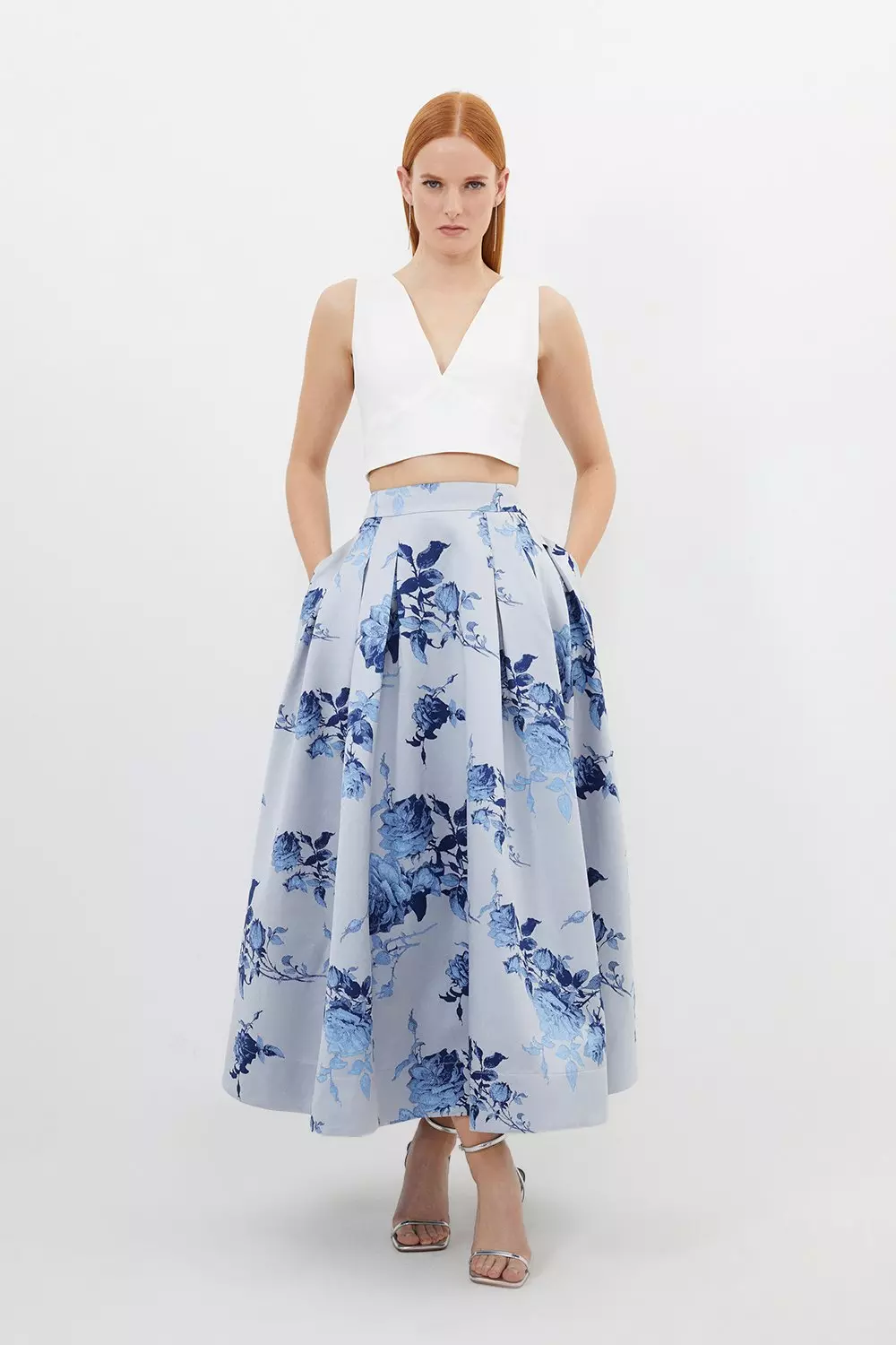 Blue Jacquard Woven Midi Skirt alternative image