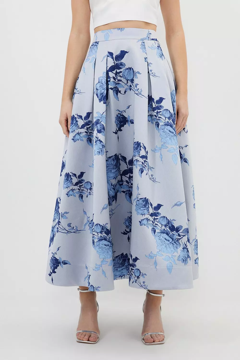 Blue Jacquard Woven Midi Skirt alternative image