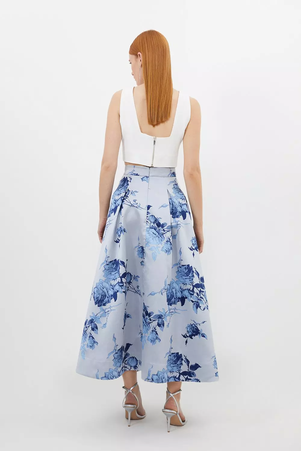 Blue Jacquard Woven Midi Skirt alternative image