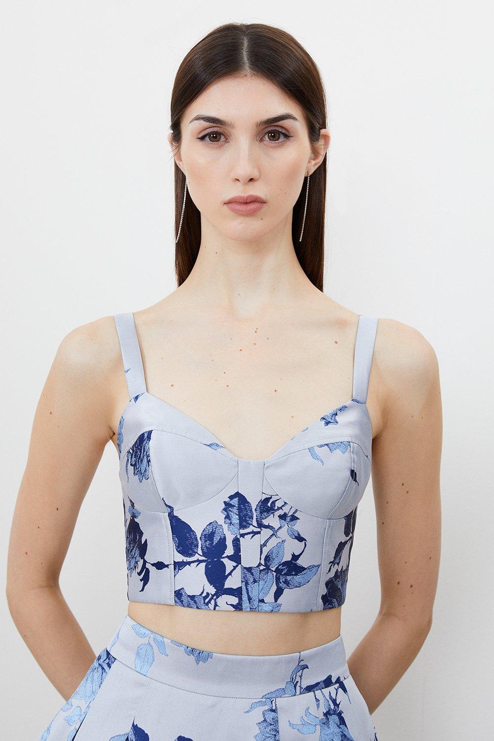 Blue Jacquard Bodice Woven Top