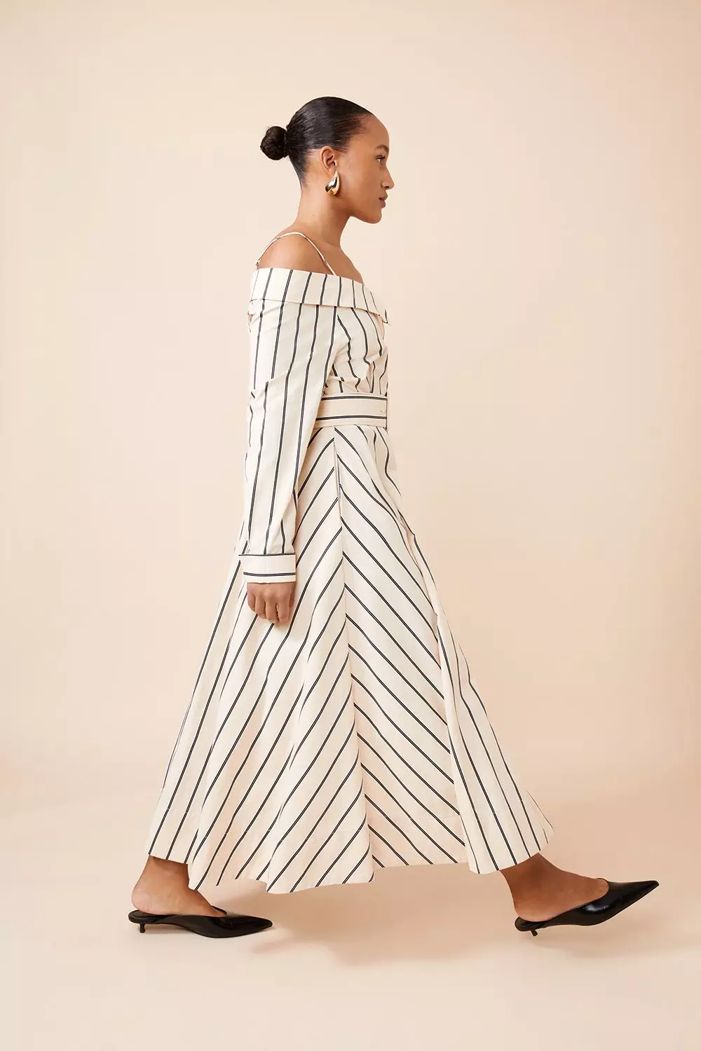 Cotton Stripe Bardot Woven Shirt Dress Karen Millen