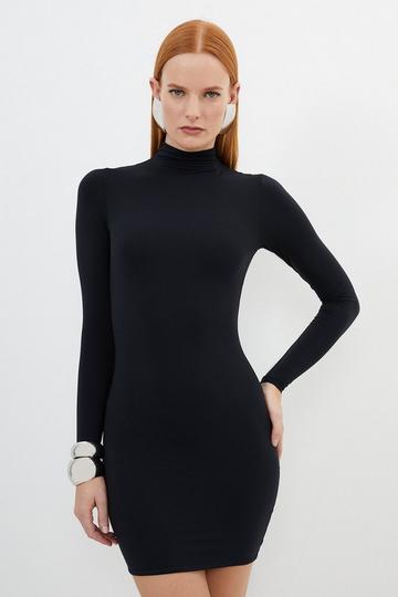 Contour Jersey High Neck Long Sleeve Mini Dress black