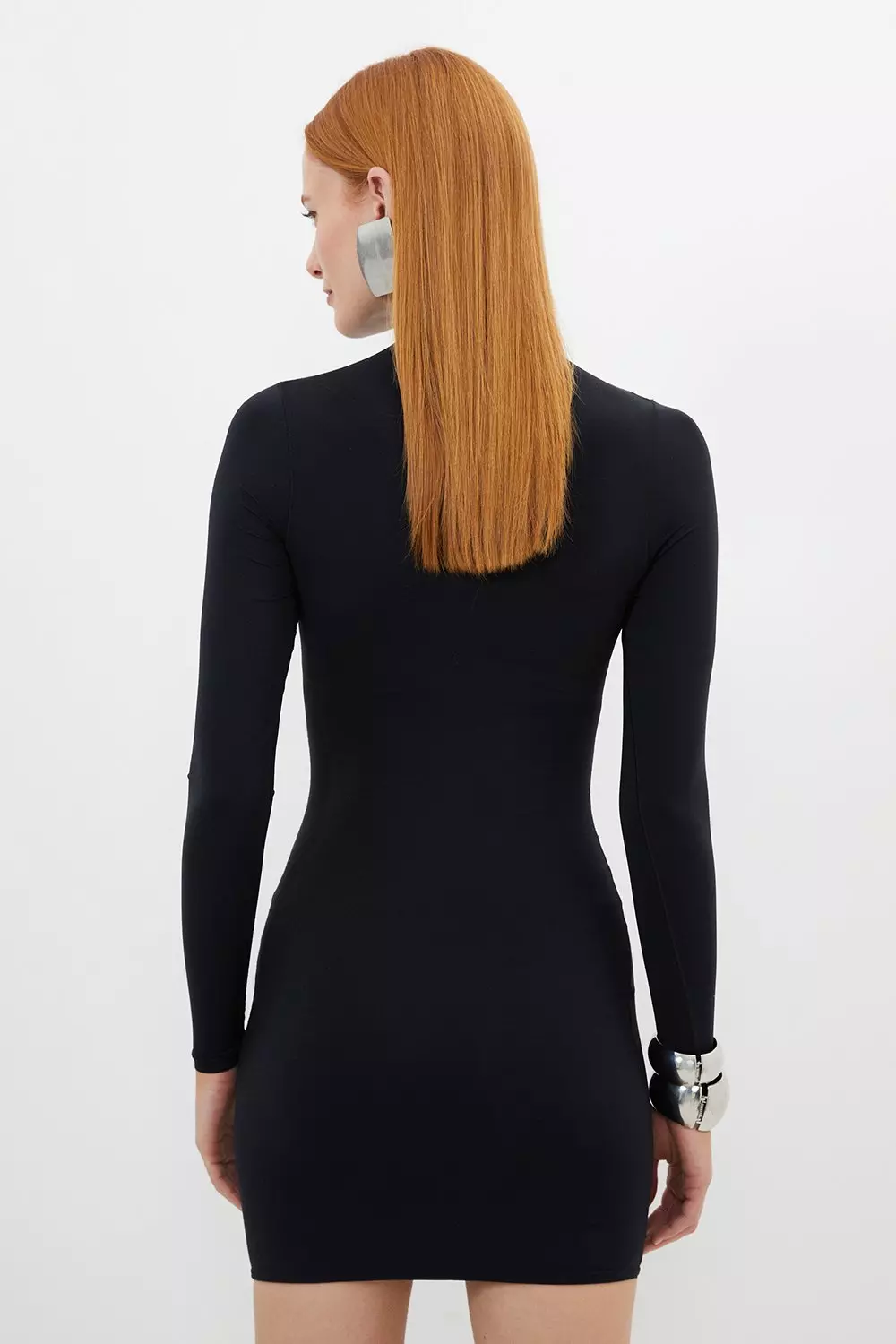Contour Jersey High Neck Long Sleeve Mini Dress | Karen Millen