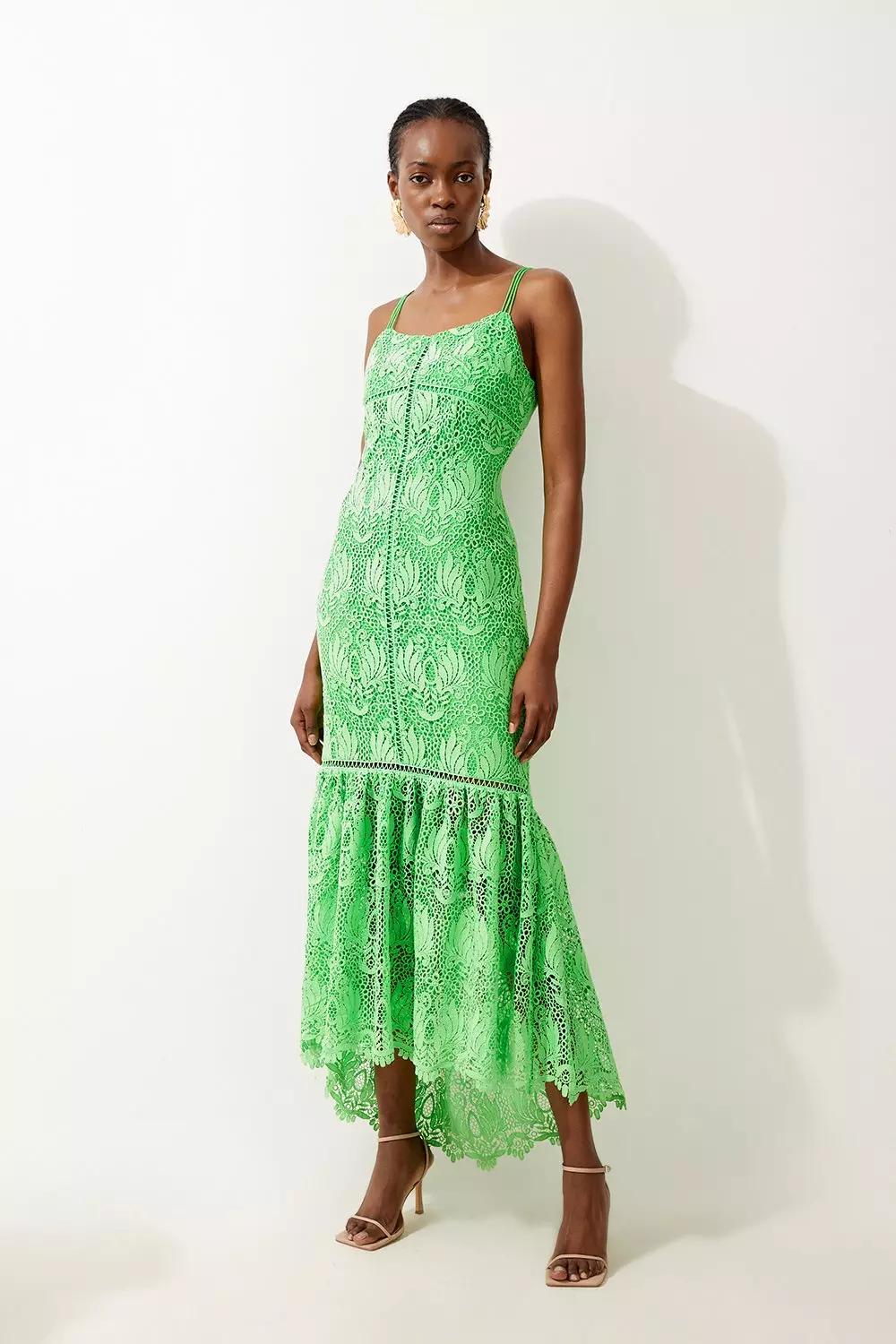 Premium Satin Guipure Lace Strappy Maxi Dress Karen Millen