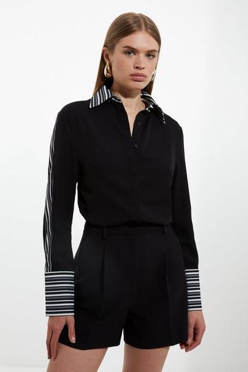 Twill Woven Contrast Stripe Shirt black