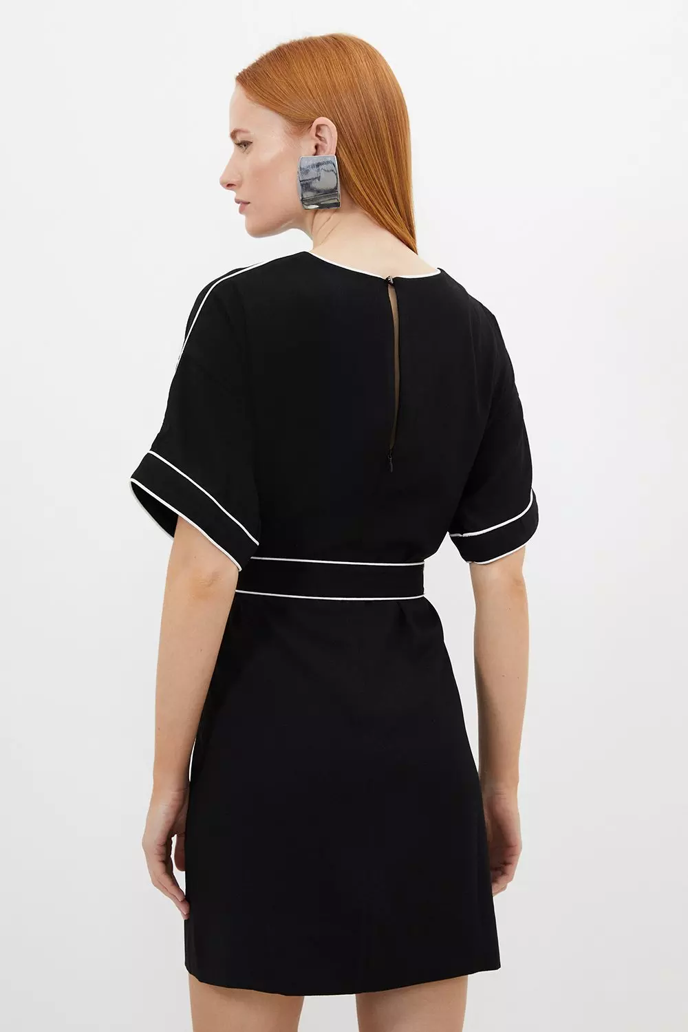 Petite Contrast Piping Satin Back Crepe Woven Mini Dress Karen Millen