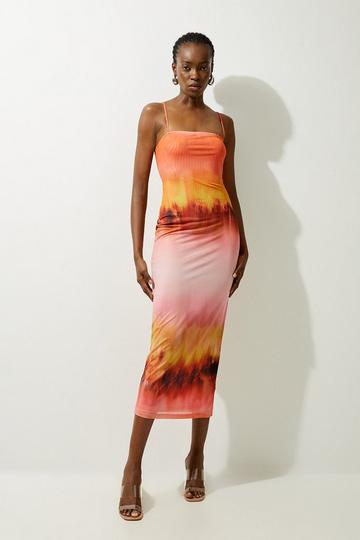 Ombre Print Jersey Sleeveless Maxi Dress orange