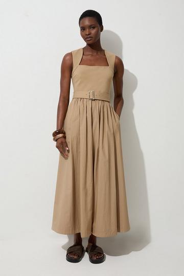 Scoop Neck Jersey Cotton Mix Maxi Dress camel