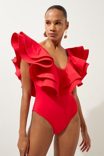 Red Drama Frill Swimsuit