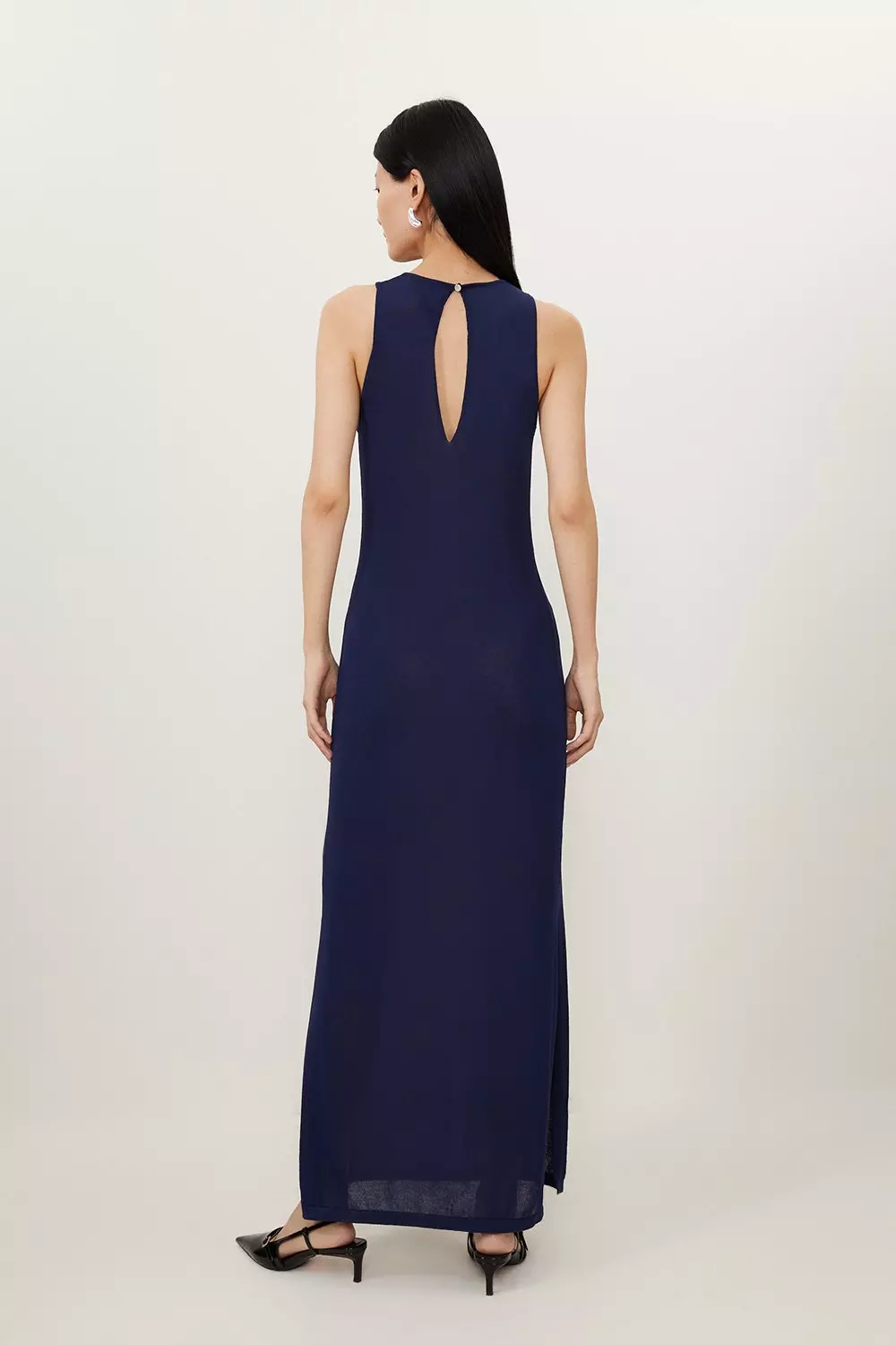 KAREN MILLEN ロングドレス ワンピース ニット 半袖 青 Karen Millen】カシミヤノースリーブニットドレス送料関税込