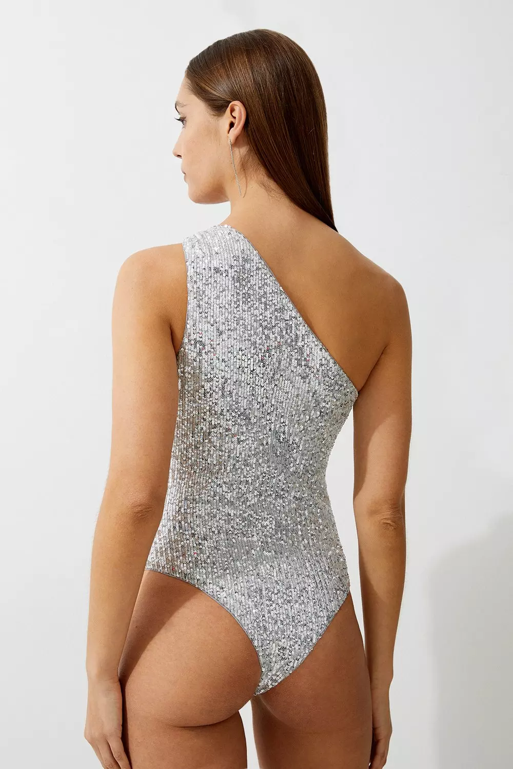 Sequin Cut Out Asymmetric Thong Swimsuit Karen Millen
