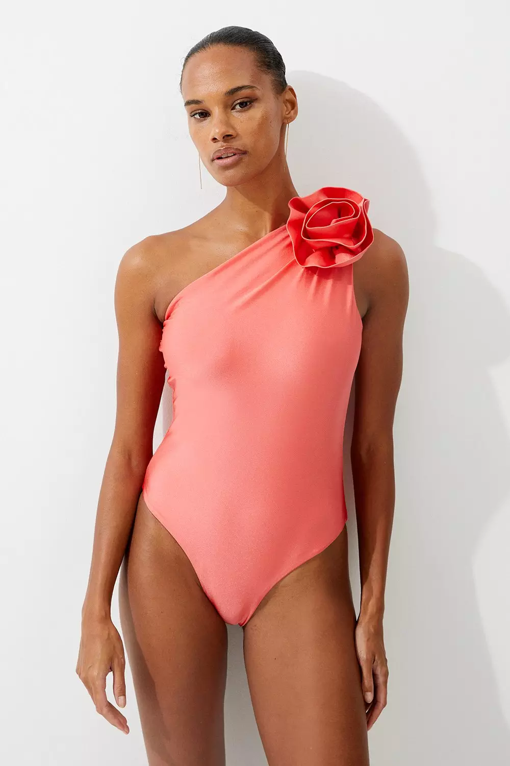 Blush Rosette Detail Asymmetric Swimsuit alternative image