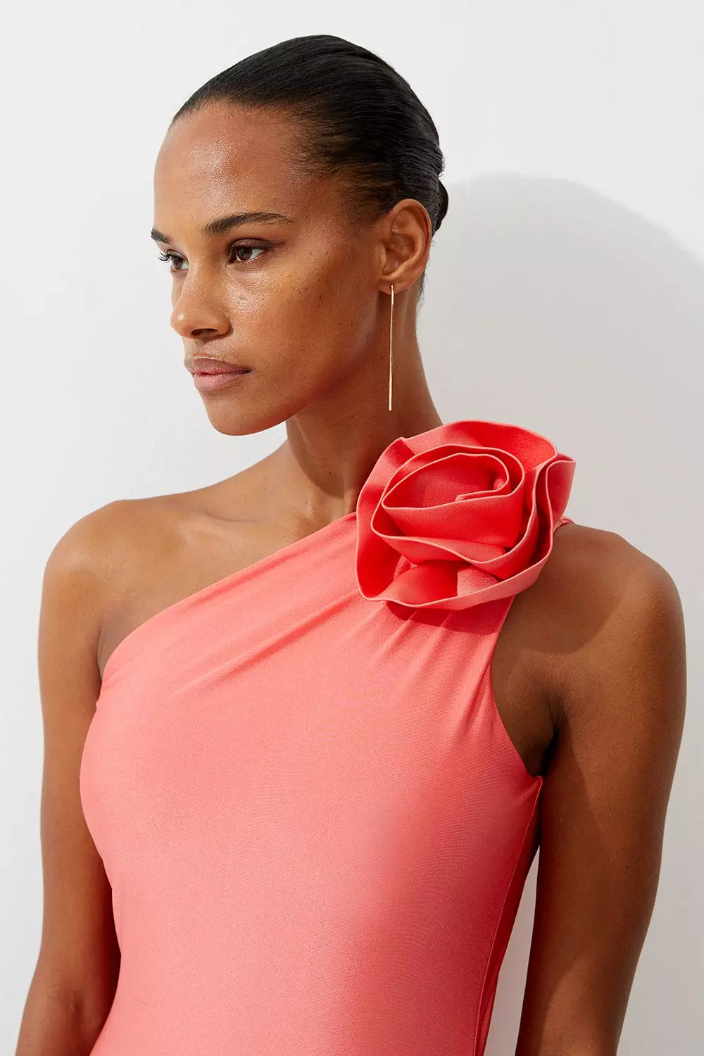 Blush Rosette Detail Asymmetric Swimsuit alternative image