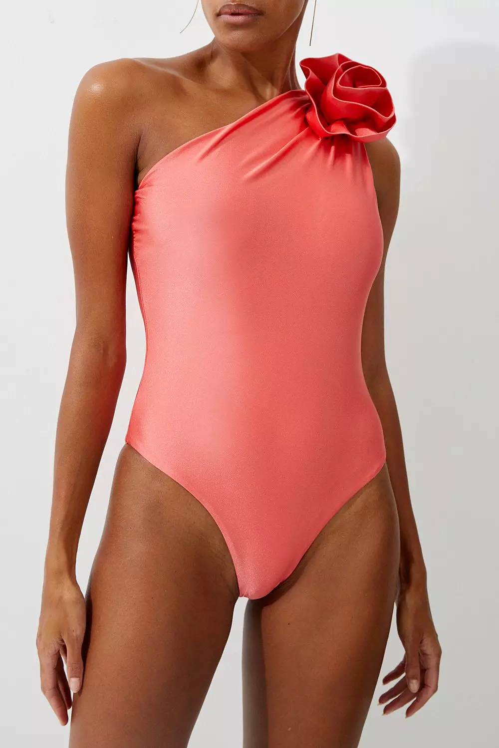 Blush Rosette Detail Asymmetric Swimsuit alternative image