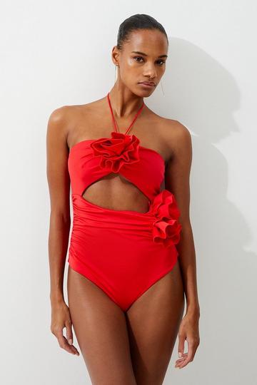 Rosette Cut Out Detail Swimsuit red