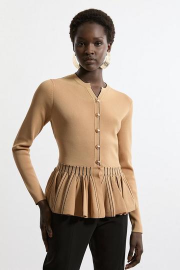 Viscose Blend Knit Peplum Jacket camel