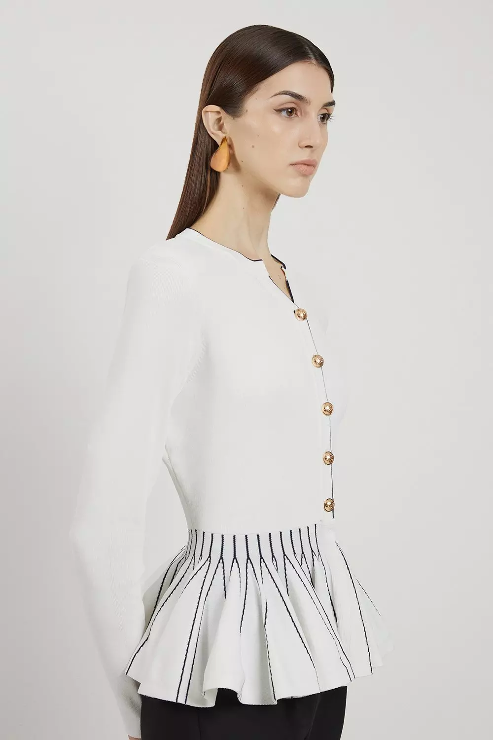 Viscose Blend Knit Peplum Jacket | Karen Millen