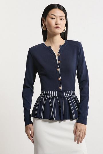 Navy Viscose Blend Knit Peplum Jacket