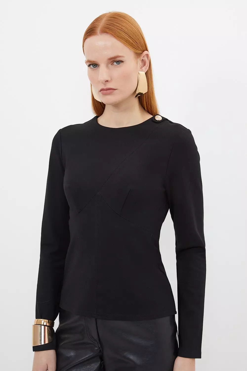 Workwear Ponte Structured Long Sleeve Top Karen Millen