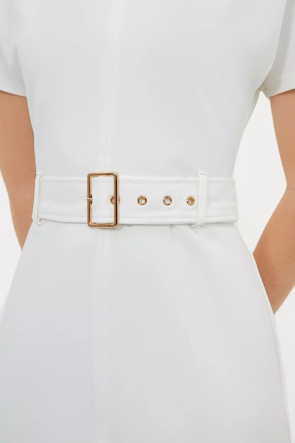 Waterfall Hem Belted Short Sleeve Ponte Jersey Midi Dress