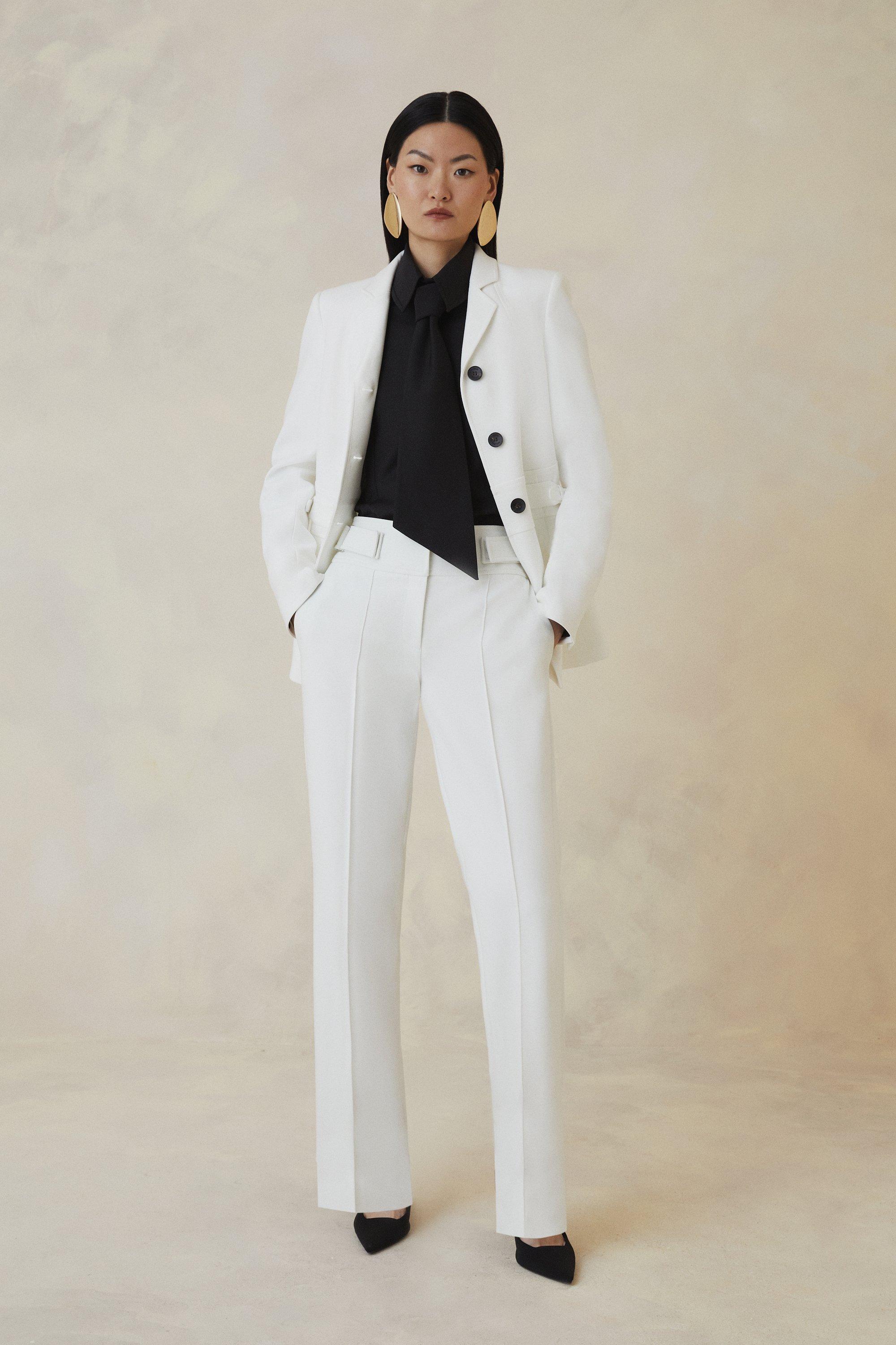 Ivory The Founder Compact Stretch Tab Waist Slim Leg Trouser  