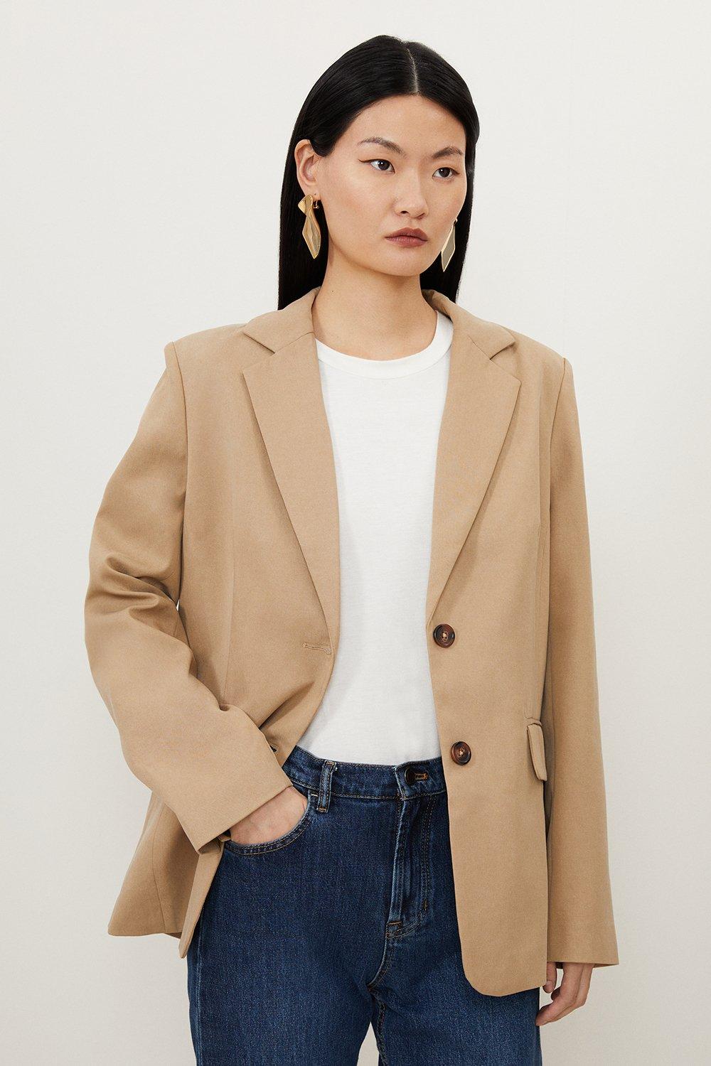 Tan Tencel Wrap Back Detail Relaxed Tailored Blazer