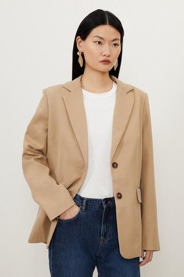 Tencel Wrap Back Detail Relaxed Tailored Blazer tan