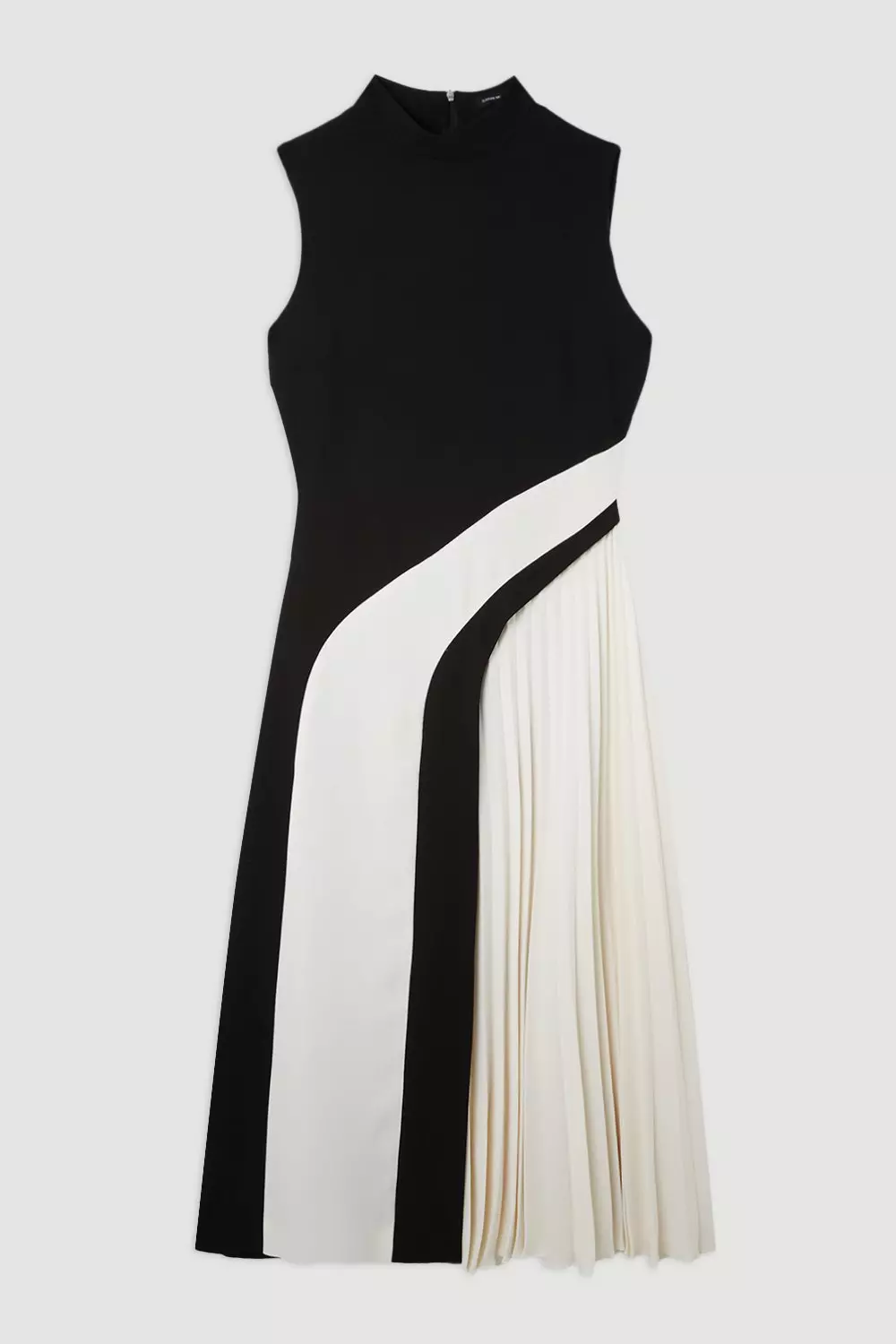 Pleated high neck midi dress best sale