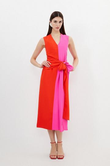 Red Tall Soft Tailored Colourblock Belted Column Midaxi Dress