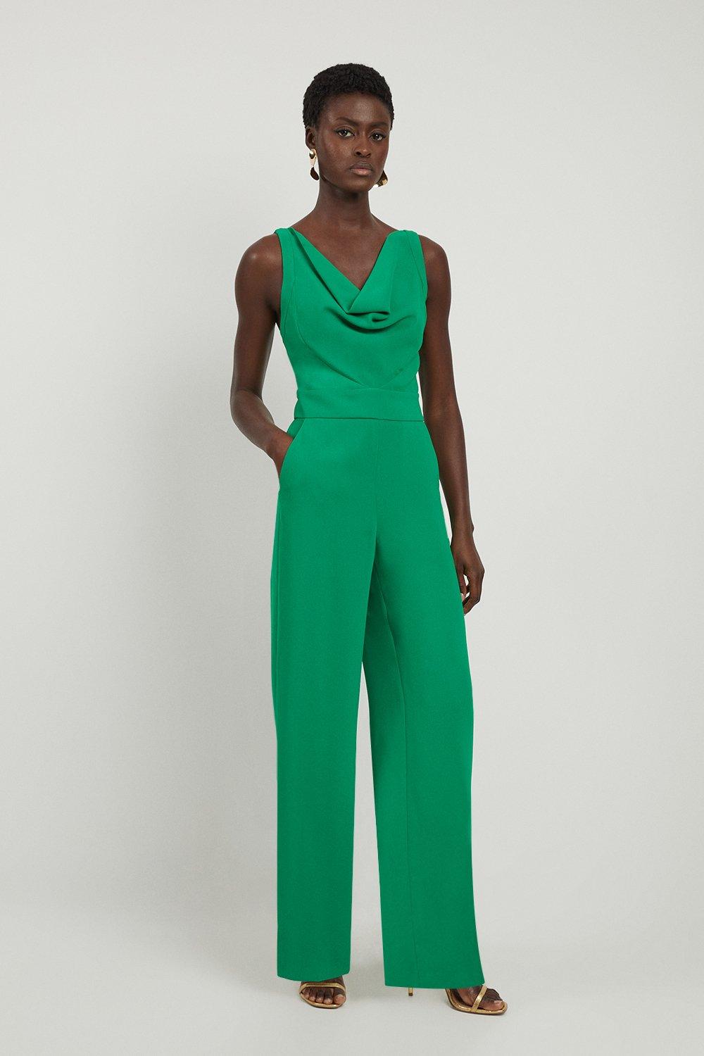 Emerald green silk jumpsuit on sale