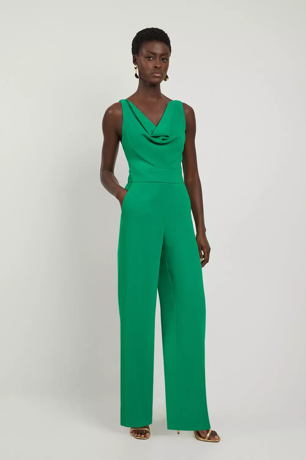 Green Fluid Tailored Cowl Neck Backless Wide Leg Jumpsuit alternative image