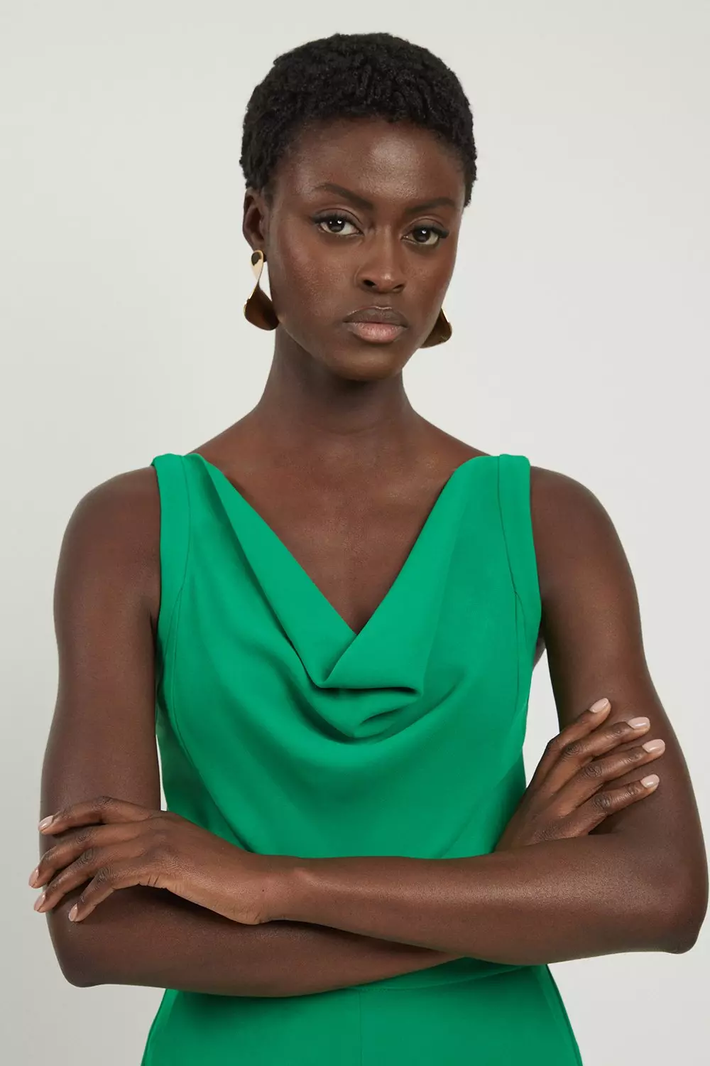 Green Fluid Tailored Cowl Neck Backless Wide Leg Jumpsuit alternative image