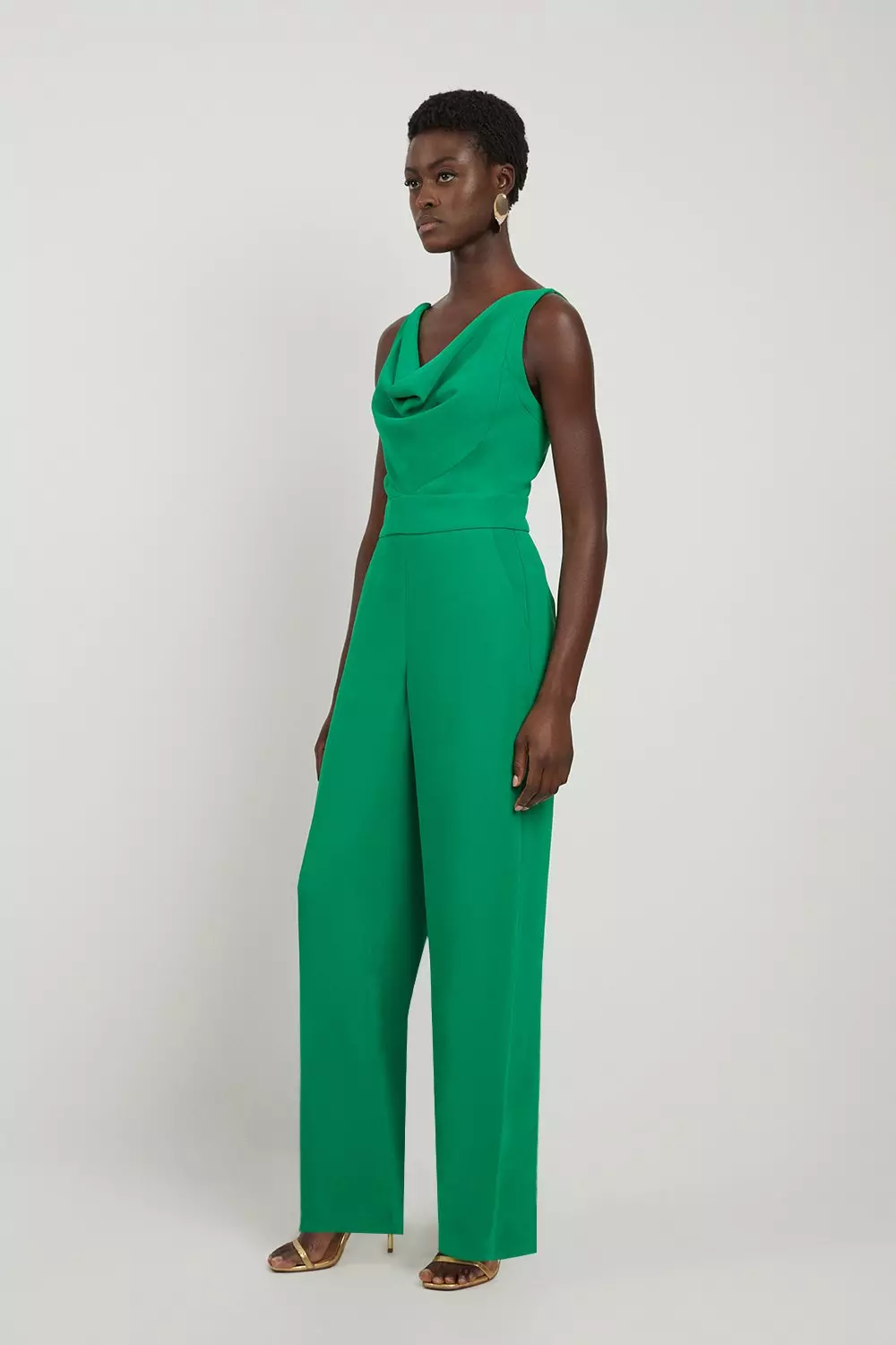 Green Fluid Tailored Cowl Neck Backless Wide Leg Jumpsuit alternative image