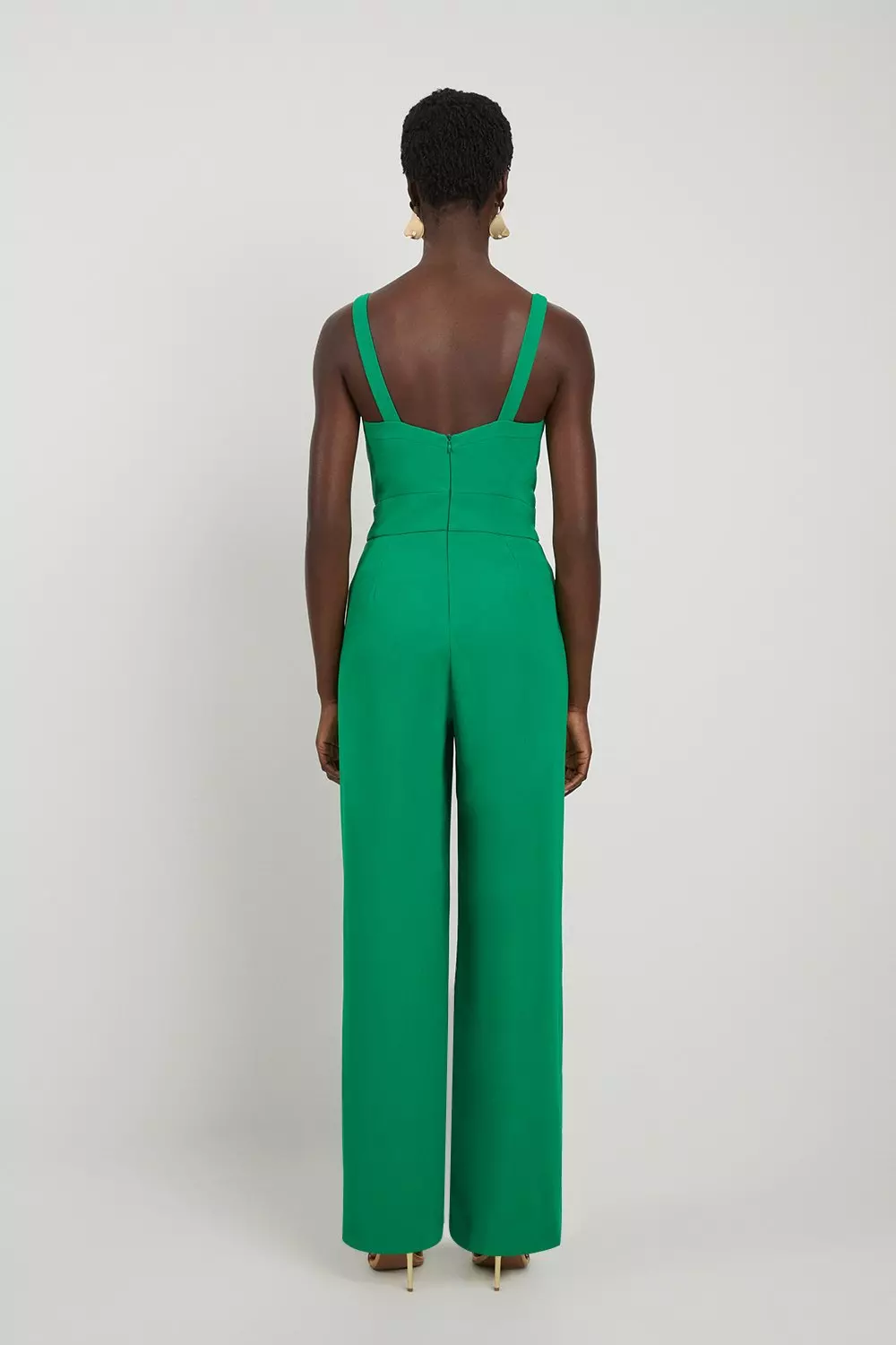 Green Fluid Tailored Cowl Neck Backless Wide Leg Jumpsuit alternative image