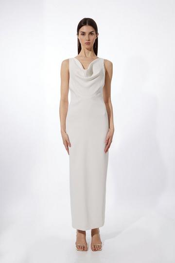 Tall Fluid Tailored Cowl Neck Backless Maxi Dress ivory